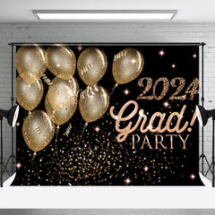 Aperturee - Gold Balloons Black Happpy 2024 Grad Party Backdrop