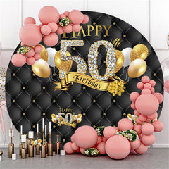 Aperturee Gold Balloons Black Happy 50Th Birthday Round Backdrop