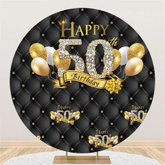 Aperturee Gold Balloons Black Happy 50Th Birthday Round Backdrop