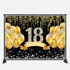 Aperturee - Gold Balloons Diamond Black 18Th Birthday Backdrop