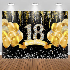 Aperturee - Gold Balloons Diamond Black 18Th Birthday Backdrop