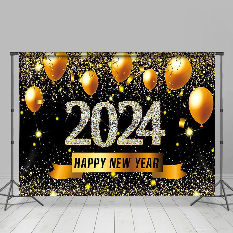 Aperturee - Gold Balloons Glitter 2024 Happy New Year Backdrop