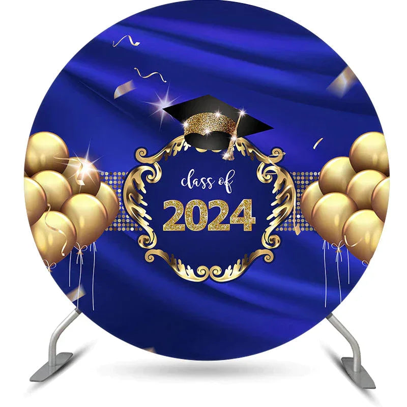 Aperturee Gold Balloons Navy Blue Class Of 2023 Round Backdrop