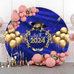 Aperturee Gold Balloons Navy Blue Class Of 2024 Round Backdrop