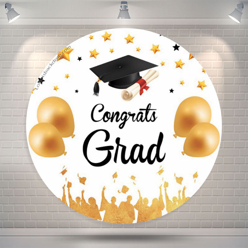 Aperturee Gold Balloons Stars Round Graduation Photo Backdrop