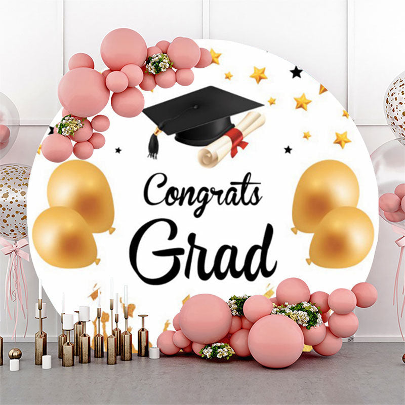 Aperturee Gold Balloons Stars Round Graduation Photo Backdrop