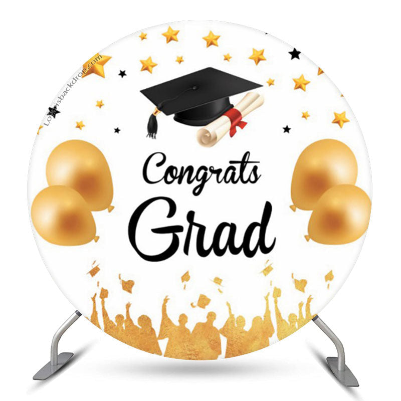 Aperturee Gold Balloons Stars Round Graduation Photo Backdrop