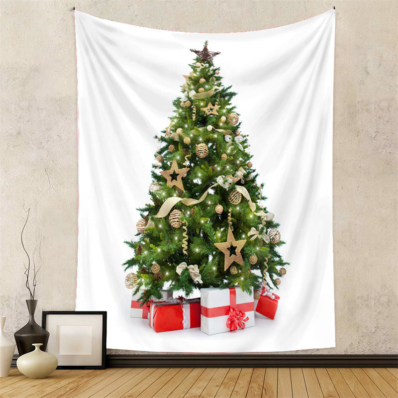 Aperturee - Gold Bauble Christmas Tree With Gift Wall Tapestry