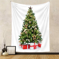 Aperturee - Gold Bauble Christmas Tree With Gift Wall Tapestry