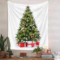 Aperturee - Gold Bauble Christmas Tree With Gift Wall Tapestry