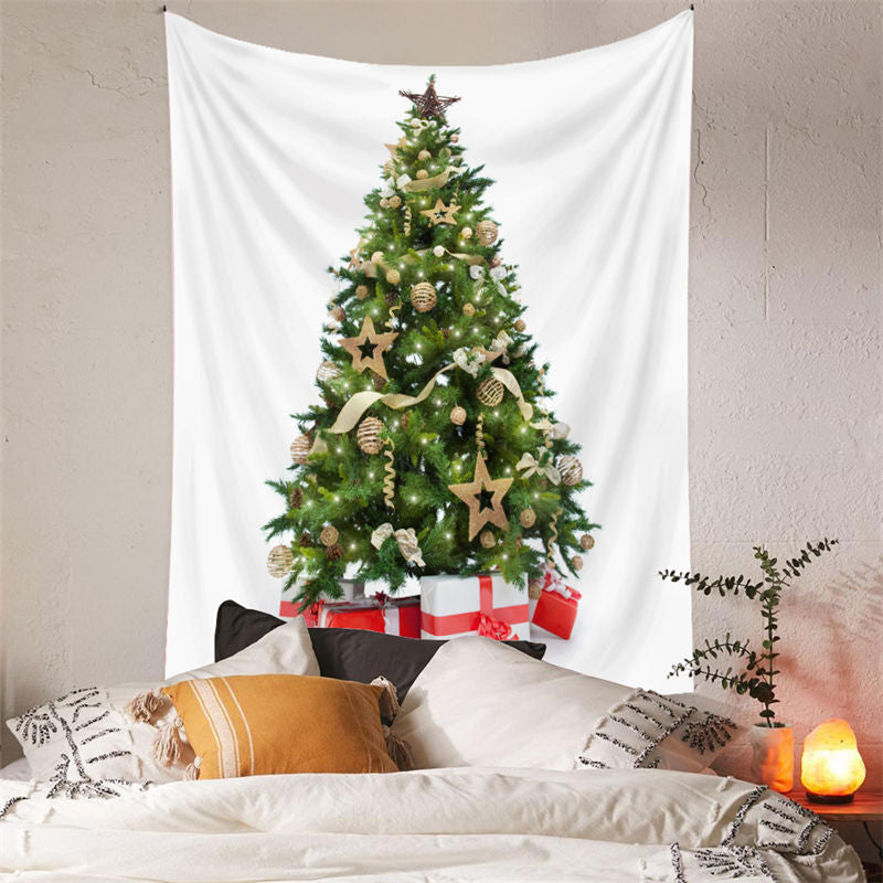 Aperturee - Gold Bauble Christmas Tree With Gift Wall Tapestry