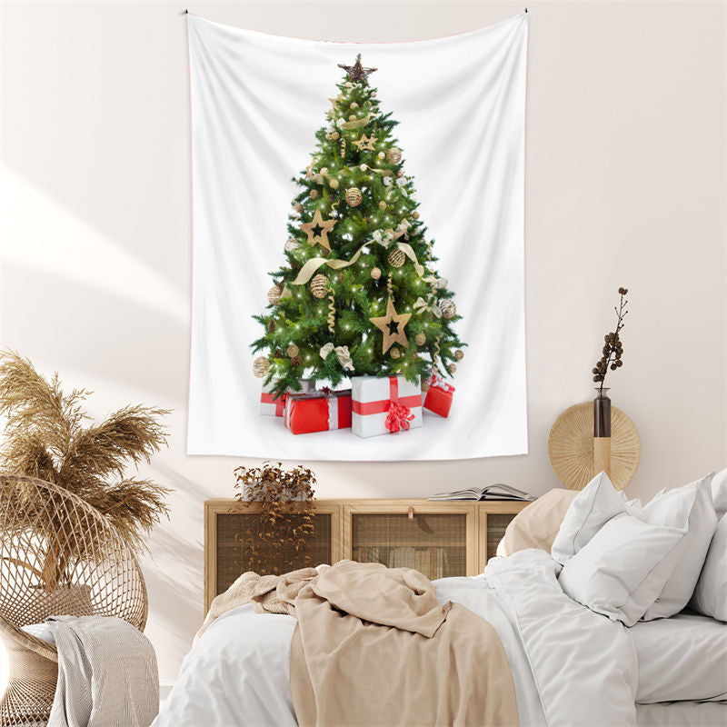 Aperturee - Gold Bauble Christmas Tree With Gift Wall Tapestry