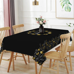 Aperturee - Gold Bauble Stars Gift Christmas Black Tablecloth