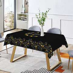 Aperturee - Gold Bauble Stars Gift Christmas Black Tablecloth