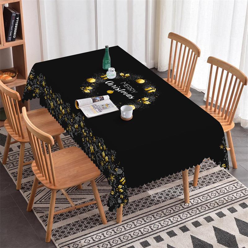 Aperturee - Gold Bauble Stars Gift Christmas Black Tablecloth