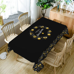 Aperturee - Gold Bauble Stars Gift Christmas Black Tablecloth