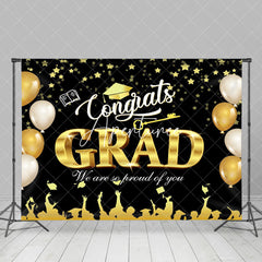 Aperturee - Gold Beige Balloon Stars Bokeh Graduation Backdrop