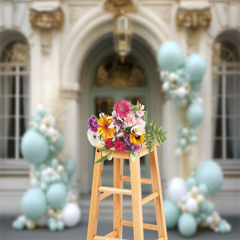 Aperturee - Gold Beige Royal Arch Door Blue Balloon Backdrop