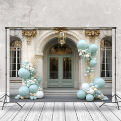 Aperturee - Gold Beige Royal Arch Door Blue Balloon Backdrop