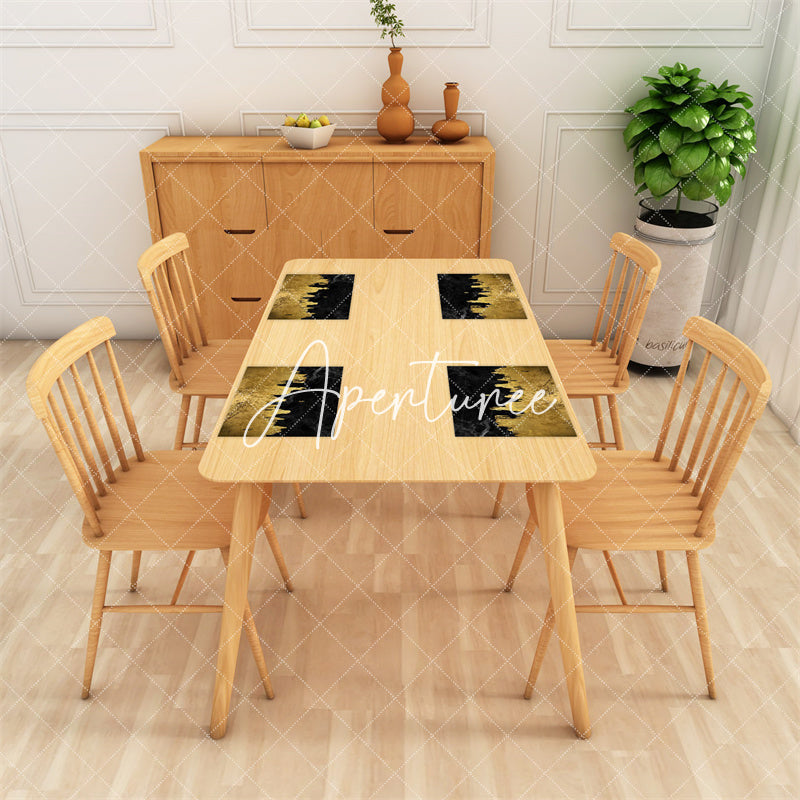 Aperturee - Gold Black Abstract Fabric Dining Set Of 4 Placemats