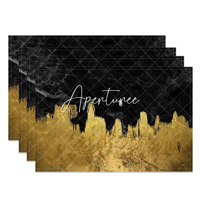 Aperturee - Gold Black Abstract Fabric Dining Set Of 4 Placemats