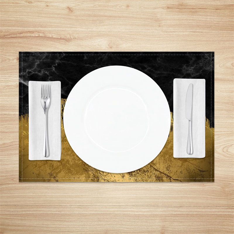 Aperturee - Gold Black Abstract Fabric Dining Set Of 4 Placemats