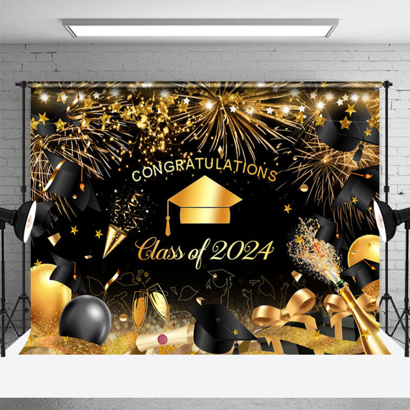 Aperturee - Gold Black Bachelor Hat Bokeh Graduation Backdrop