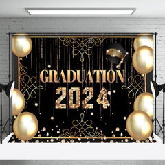 Aperturee - Gold Black Balloon Happpy 2024 Graduation Backdrop