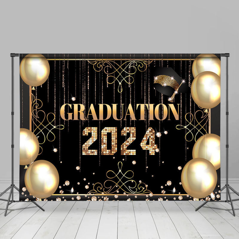 Aperturee - Gold Black Balloon Happpy 2024 Graduation Backdrop