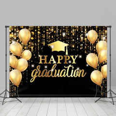 Aperturee - Gold Black Balloon Happpy Graduation Party Backdrop