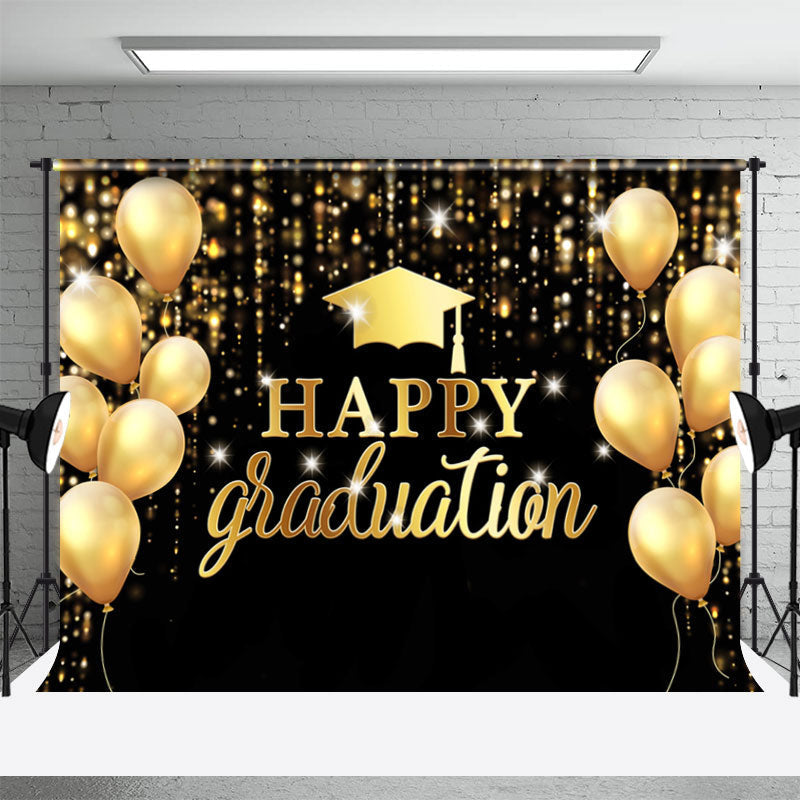 Aperturee - Gold Black Balloon Happpy Graduation Party Backdrop