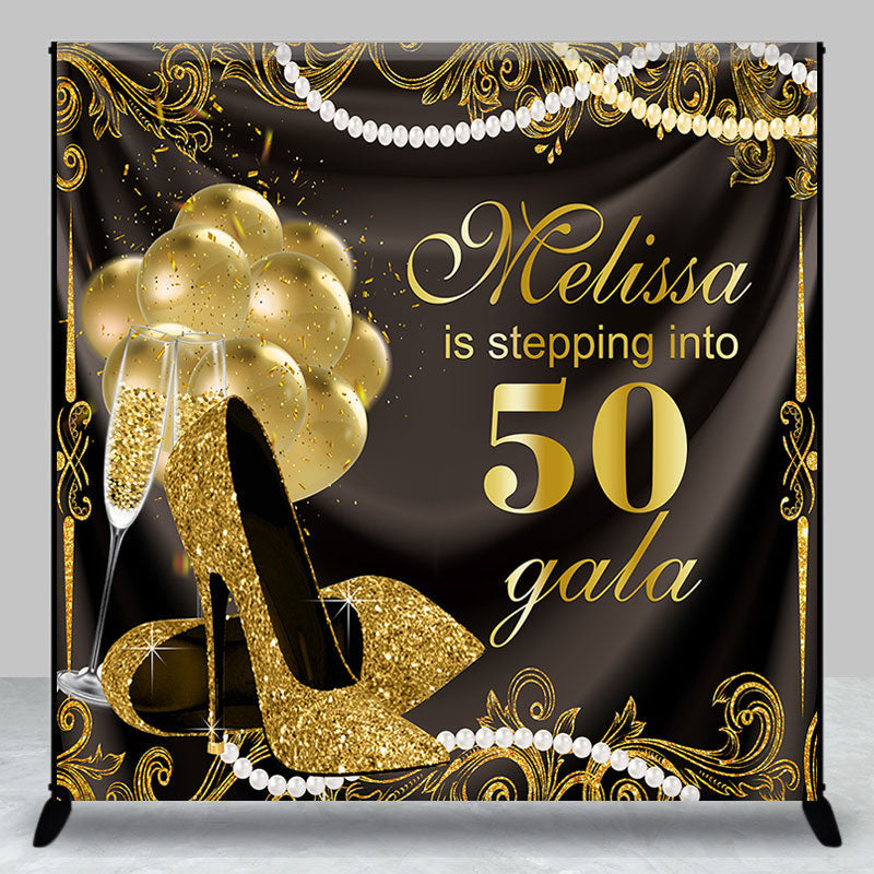 Aperturee - Gold Black Heels Pearl Custom 50th Birthday Backdrop