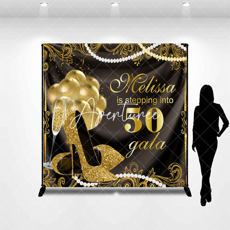 Aperturee - Gold Black Heels Pearl Custom 50th Birthday Backdrop