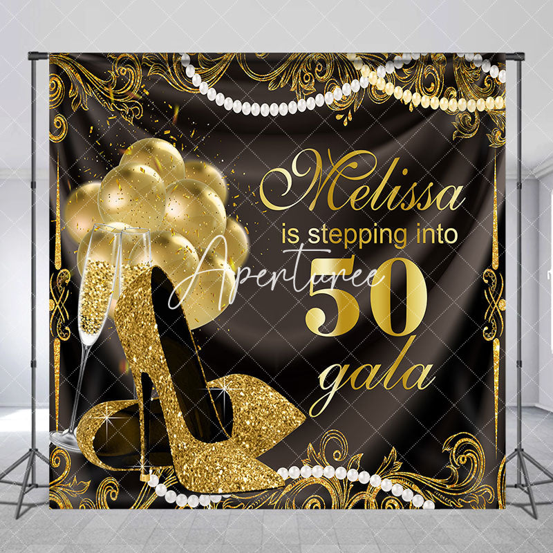 Aperturee - Gold Black Heels Pearl Custom 50th Birthday Backdrop