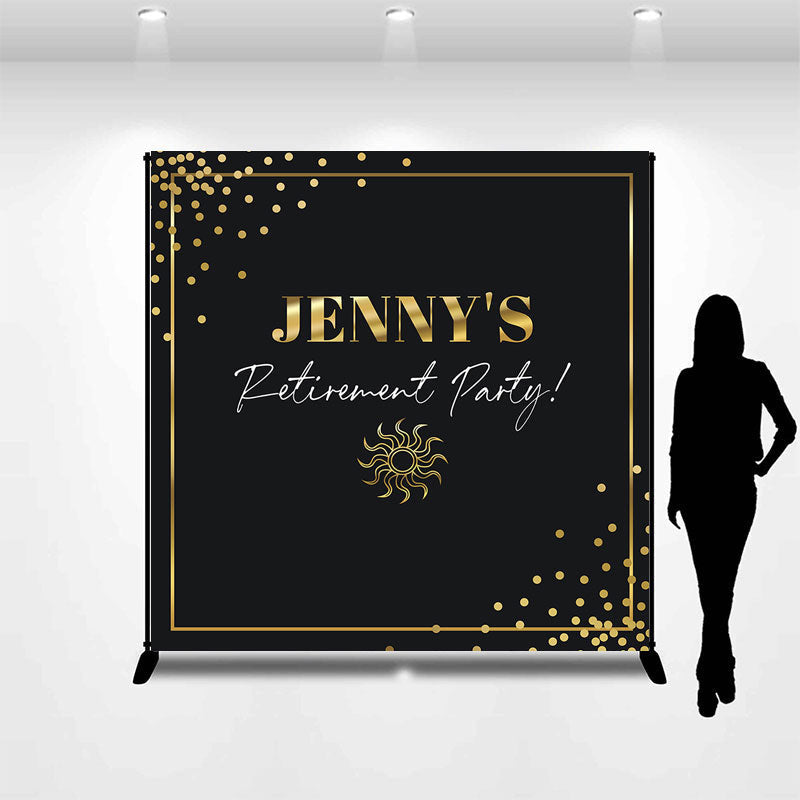 Aperturee - Gold Black Personalized Retirement Party Backdrop