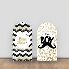 Aperturee - Gold Black Wavy Stripe Boy Baby Shower Arch Backdrop