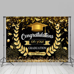 Aperturee - Gold Black Wheat Ear Congrats Graduation Party Backdrop