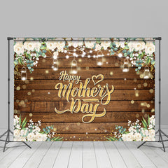 Aperturee - Gold Boho Floral Wooden Happy Mothers Day Backdrop