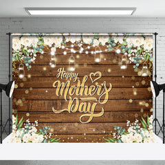 Aperturee - Gold Boho Floral Wooden Happy Mothers Day Backdrop