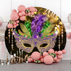 Aperturee Gold Bokeh Feather Masked Ball Round Party Backdrop