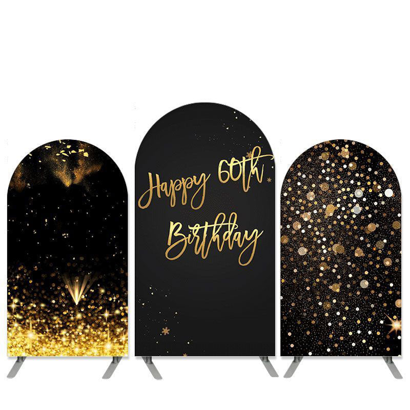 Aperturee Gold Bokeh Glitter Black Happy 60th Birthday Arch Backdrop Kit