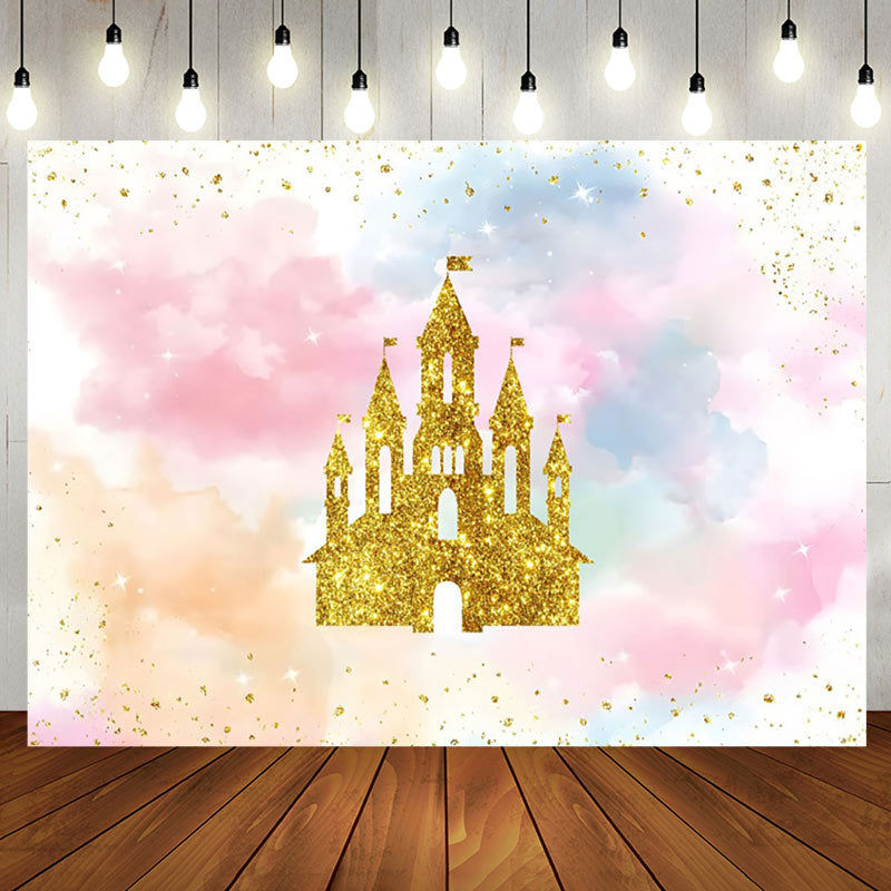 Aperturee - Gold Castle Cloud Princess Birthday Backdrop