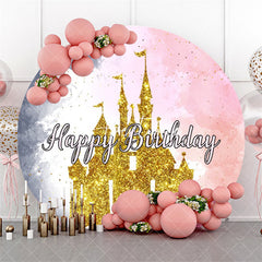 Aperturee Gold Castle Pink And Grey Round Birthday Backdrop