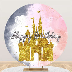 Aperturee Gold Castle Pink And Grey Round Birthday Backdrop