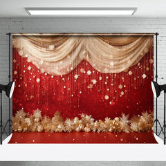 Aperturee - Gold Christmas Snowflake Curtain Red Wall Backdrop