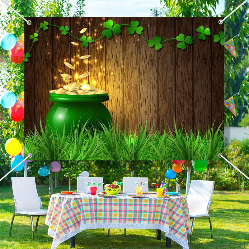 Aperturee - Gold Coins Wood Board Grass St Patricks Day Backdrop