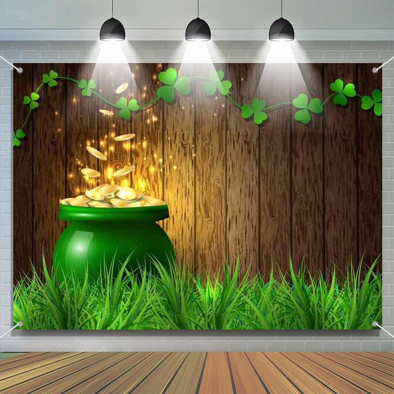 Aperturee - Gold Coins Wood Board Grass St Patricks Day Backdrop