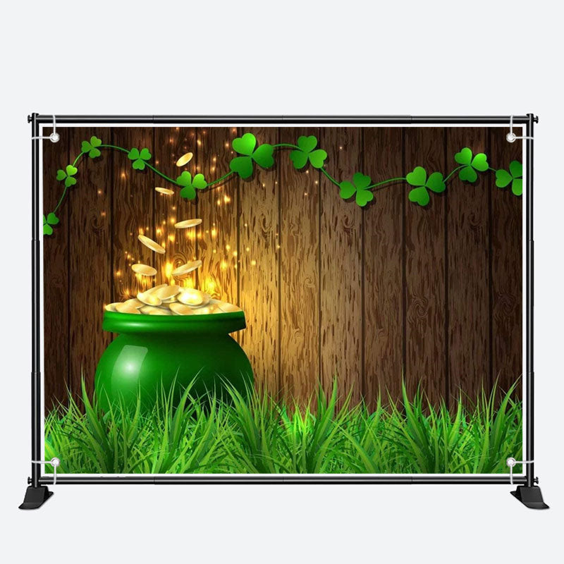 Aperturee - Gold Coins Wood Board Grass St Patricks Day Backdrop