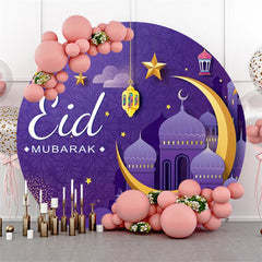 Aperturee - Gold Crescent Purple Star Round Eid Mubarak Backdrop