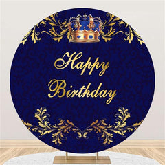 Aperturee Gold Crown Simple Round Happy Birthday Party Backdrop